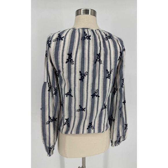 Misa Los Angeles Striped Floral Embroidery Long Sleeve Blouse - Picture 2 of 12
